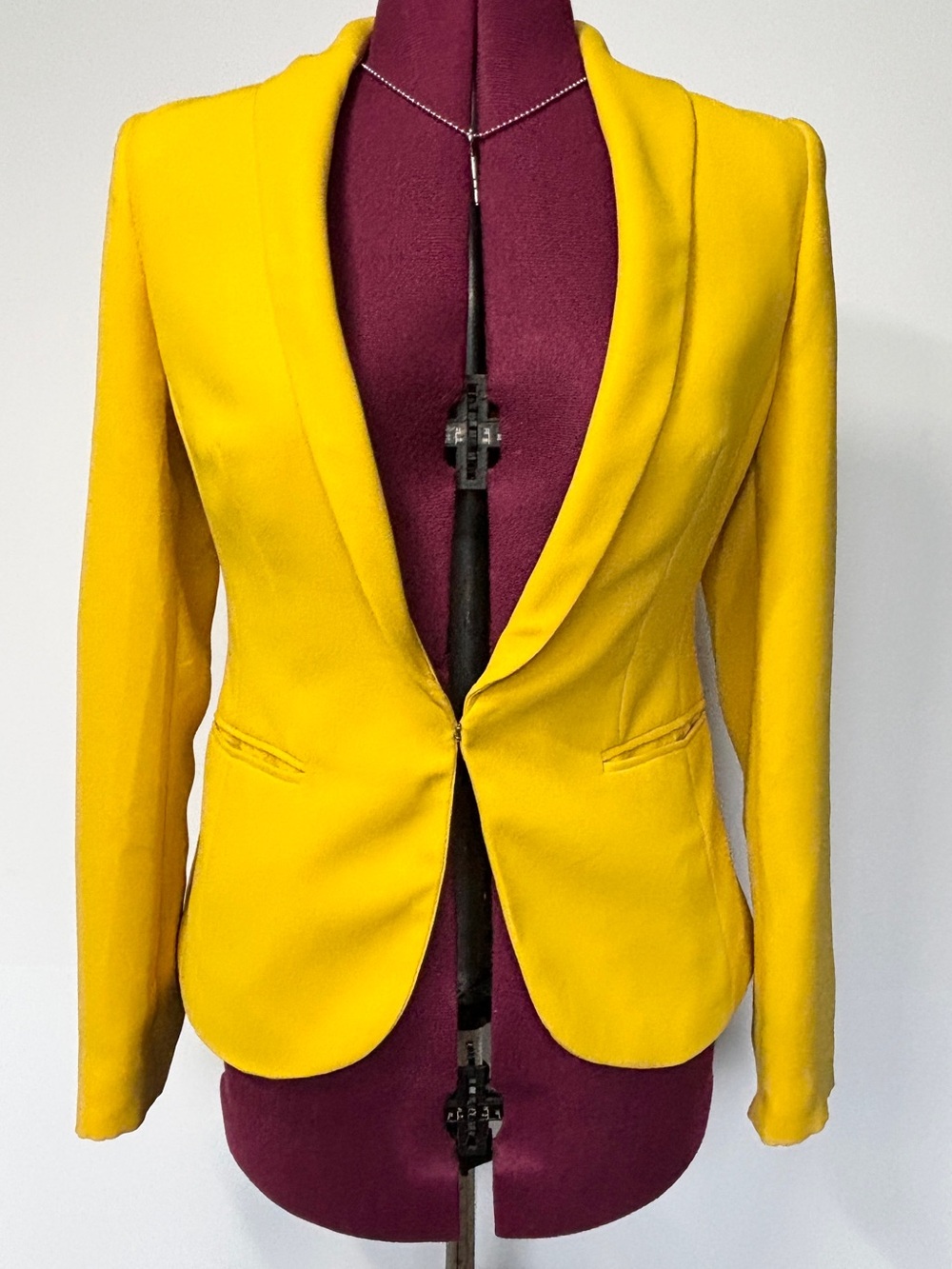 Small Petite INC International Concepts Mustard Yellow Tailored Blazer Hook Eye